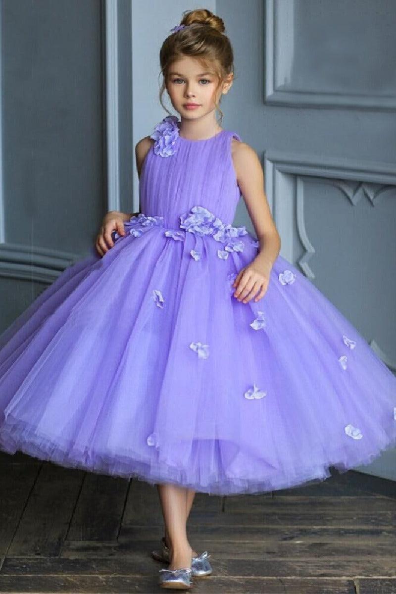 Ball Gown Sleeveless Knee Length Tulle Flower Girl Dresses 672958649240 - 10 Days / Purple / 2 - COCOMELODY